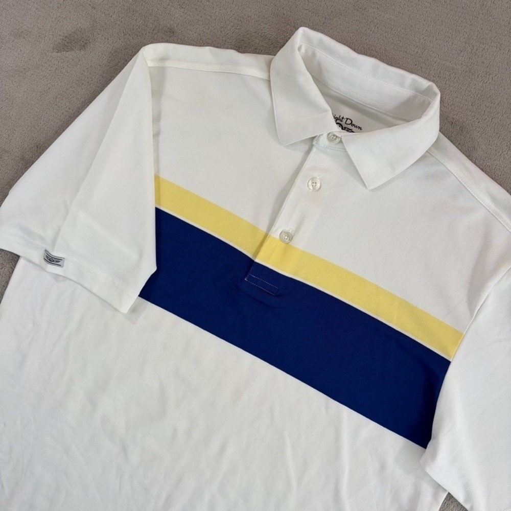 Straight Down Performance Golf Polo Shirt in White Striped Men Small